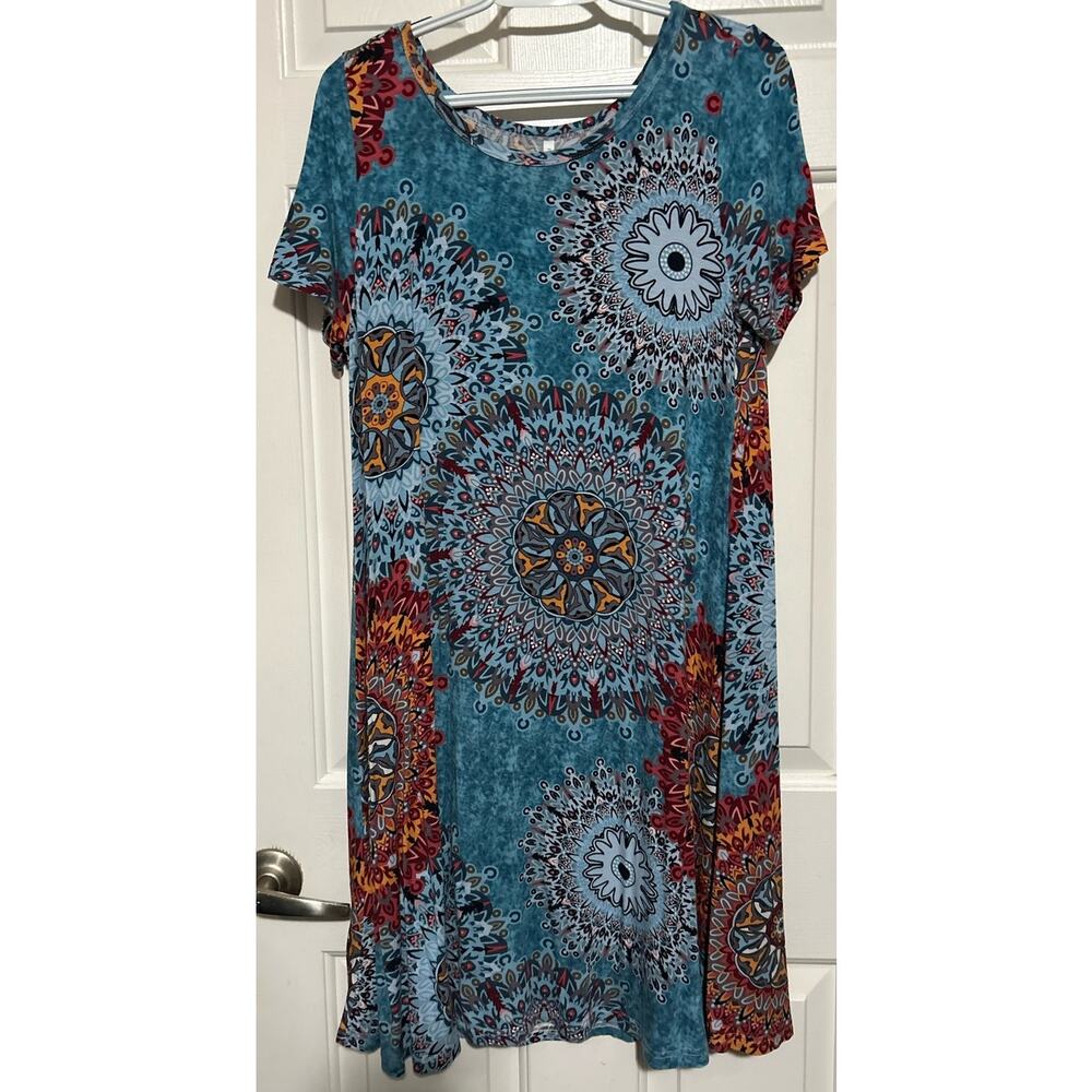 Pop Young Women's Blue Black Yellow Short Sleeve Dress Size L‎